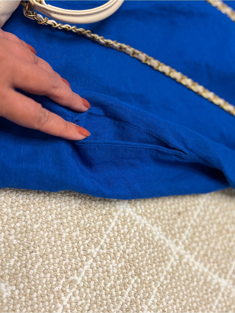 Tommy Bahama Royal Blue Off-Shoulder Linen Dress with pockets! - Picture 9 of 12